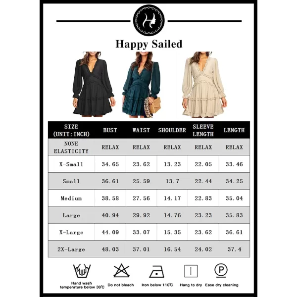 Happy Sailed Womens Summer Long Sleeve Dress 2023 Deep V Neck Ruffle Layer Swing Mini Dresses