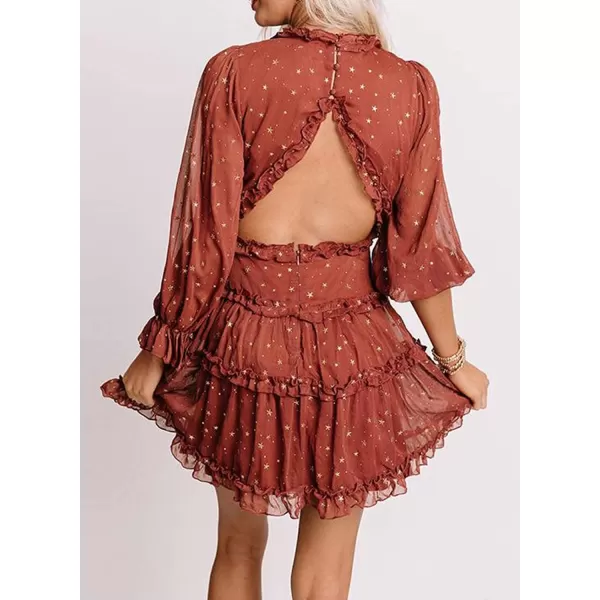 Happy Sailed Womens Summer Long Sleeve Dress 2023 Deep V Neck Ruffle Layer Swing Mini Dresses