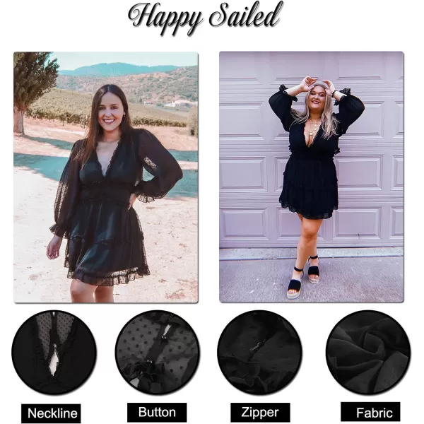 Happy Sailed Womens Summer Long Sleeve Dress 2023 Deep V Neck Ruffle Layer Swing Mini Dresses