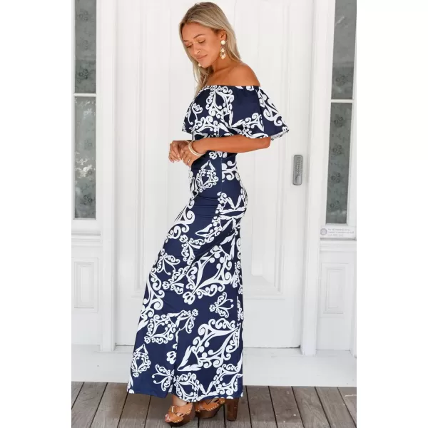Happy Sailed Womens Summer Off The Shoulder Ruffle Floral Printed Hawaiian Long Beach Maxi Dress