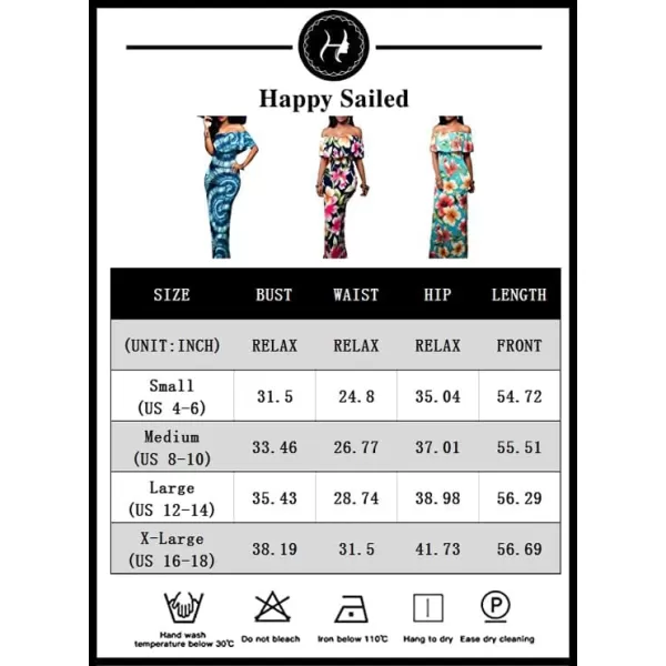Happy Sailed Womens Summer Off The Shoulder Ruffle Floral Printed Hawaiian Long Beach Maxi Dress