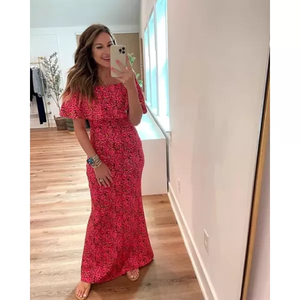 Happy Sailed Womens Summer Off The Shoulder Ruffle Floral Printed Hawaiian Long Beach Maxi Dress