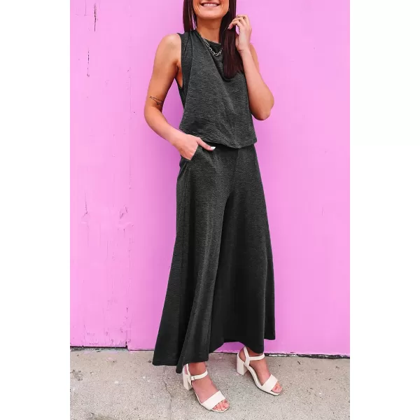 Happy Sailed Women's Summer One Piece Outfits Casual Sleeveless Cut Out Front Knot Jumpsuits Wide Leg Romper with Pockets