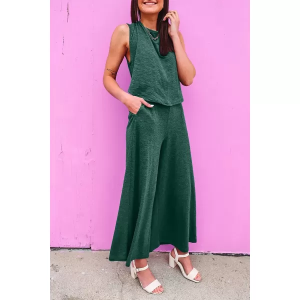 Happy Sailed Women's Summer One Piece Outfits Casual Sleeveless Cut Out Front Knot Jumpsuits Wide Leg Romper with Pockets