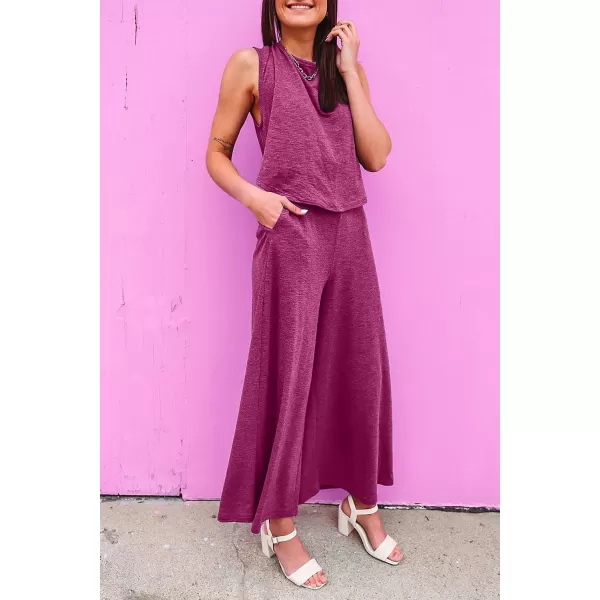 Happy Sailed Women's Summer One Piece Outfits Casual Sleeveless Cut Out Front Knot Jumpsuits Wide Leg Romper with Pockets