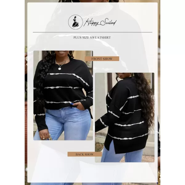 Happy Sailed Womens Tie Dye Printed Sweatshirt Loose Casual Long Sleeve Crewneck Striped Pullover Tops