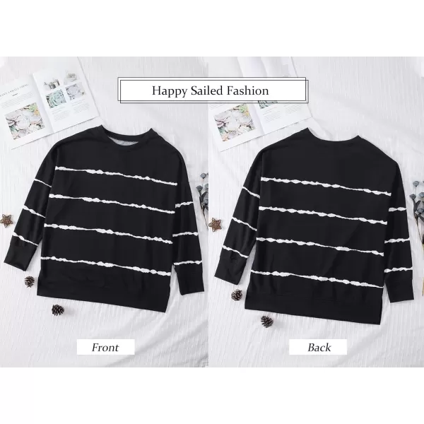 Happy Sailed Womens Tie Dye Printed Sweatshirt Loose Casual Long Sleeve Crewneck Striped Pullover Tops