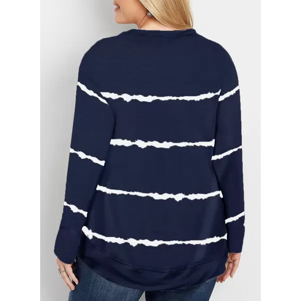 Happy Sailed Womens Tie Dye Printed Sweatshirt Loose Casual Long Sleeve Crewneck Striped Pullover Tops