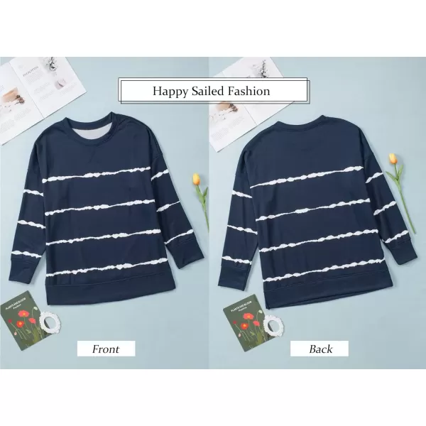Happy Sailed Womens Tie Dye Printed Sweatshirt Loose Casual Long Sleeve Crewneck Striped Pullover Tops