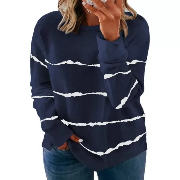 Happy Sailed Womens Tie Dye Printed Sweatshirt Loose Casual Long Sleeve Crewneck Striped Pullover Tops