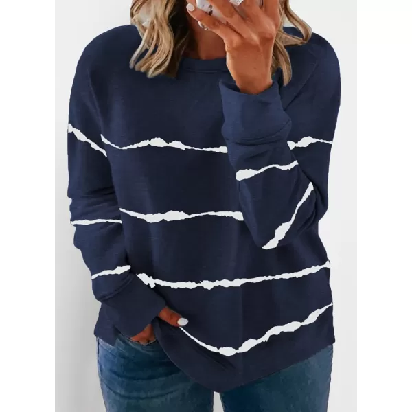 Happy Sailed Womens Tie Dye Printed Sweatshirt Loose Casual Long Sleeve Crewneck Striped Pullover Tops