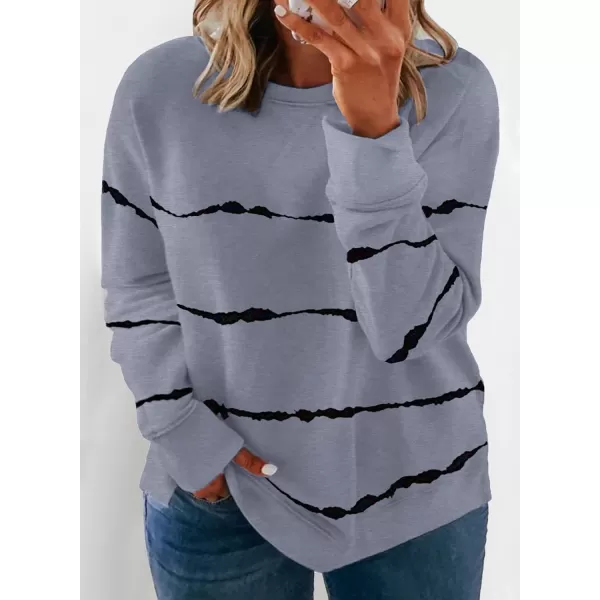 Happy Sailed Womens Tie Dye Printed Sweatshirt Loose Casual Long Sleeve Crewneck Striped Pullover Tops