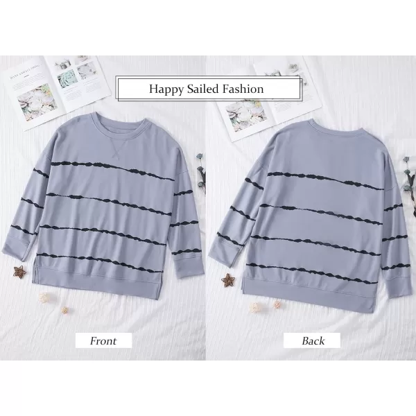 Happy Sailed Womens Tie Dye Printed Sweatshirt Loose Casual Long Sleeve Crewneck Striped Pullover Tops