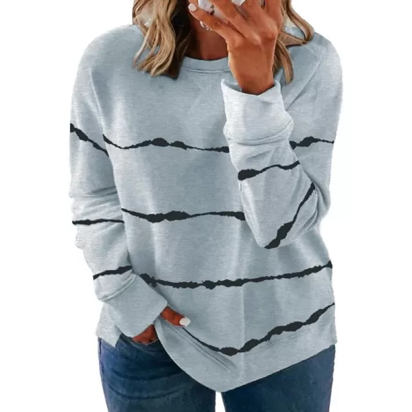 Happy Sailed Womens Tie Dye Printed Sweatshirt Loose Casual Long Sleeve Crewneck Striped Pullover Tops