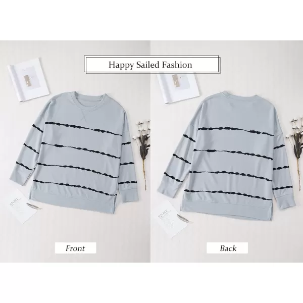 Happy Sailed Womens Tie Dye Printed Sweatshirt Loose Casual Long Sleeve Crewneck Striped Pullover Tops