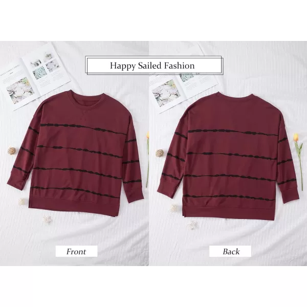 Happy Sailed Womens Tie Dye Printed Sweatshirt Loose Casual Long Sleeve Crewneck Striped Pullover Tops