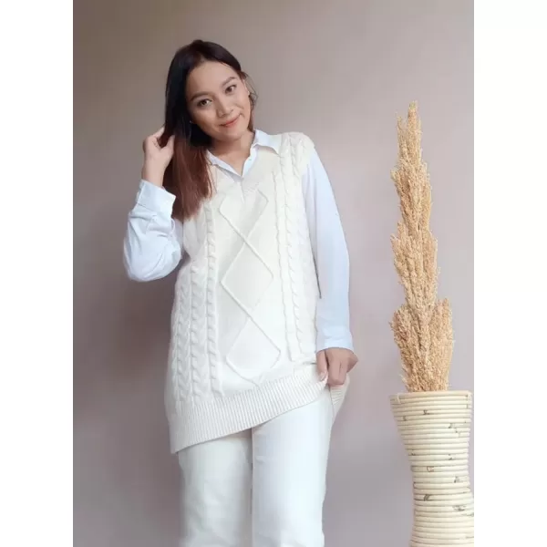Happy Sailed Womens V Neck Sweater Vest Oversized Cable Knitted Sleeveless Sweaters Tops S-2XL