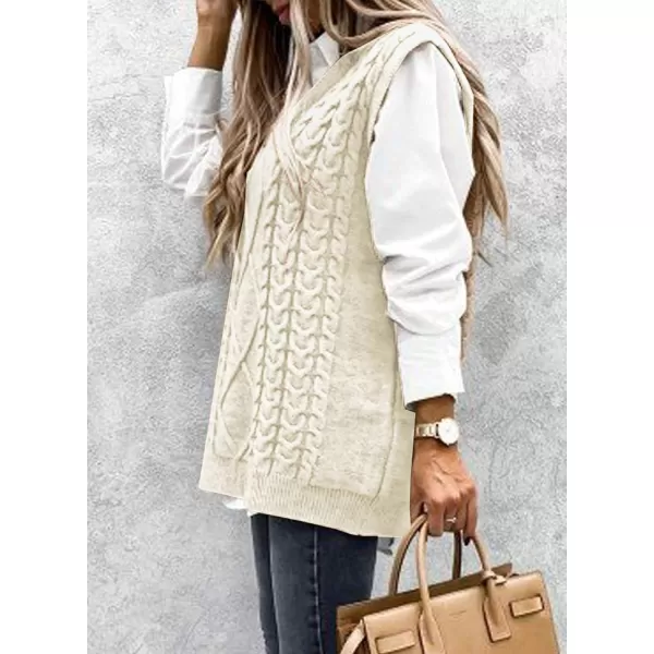 Happy Sailed Womens V Neck Sweater Vest Oversized Cable Knitted Sleeveless Sweaters Tops S-2XL