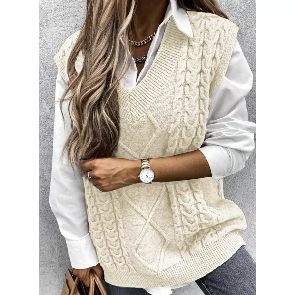 Happy Sailed Womens V Neck Sweater Vest Oversized Cable Knitted Sleeveless Sweaters Tops S-2XL