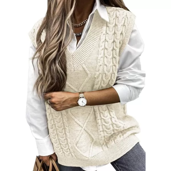 Happy Sailed Womens V Neck Sweater Vest Oversized Cable Knitted Sleeveless Sweaters Tops S-2XL