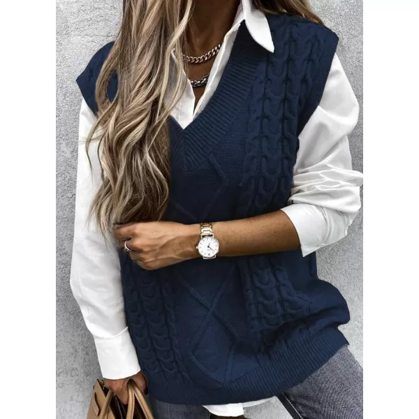 Happy Sailed Womens V Neck Sweater Vest Oversized Cable Knitted Sleeveless Sweaters Tops S-2XL