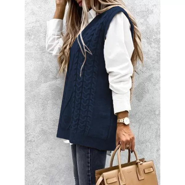 Happy Sailed Womens V Neck Sweater Vest Oversized Cable Knitted Sleeveless Sweaters Tops S-2XL