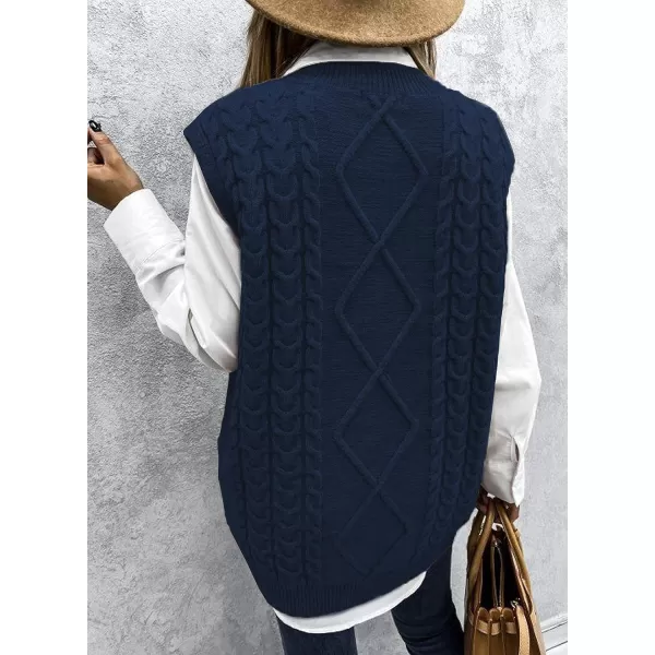 Happy Sailed Womens V Neck Sweater Vest Oversized Cable Knitted Sleeveless Sweaters Tops S-2XL