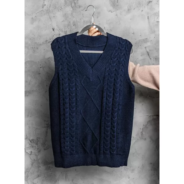 Happy Sailed Womens V Neck Sweater Vest Oversized Cable Knitted Sleeveless Sweaters Tops S-2XL