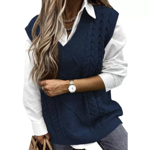 Happy Sailed Womens V Neck Sweater Vest Oversized Cable Knitted Sleeveless Sweaters Tops S-2XL