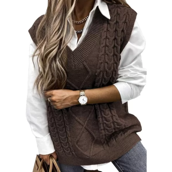 Happy Sailed Womens V Neck Sweater Vest Oversized Cable Knitted Sleeveless Sweaters Tops S-2XL