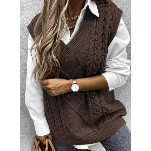 Happy Sailed Womens V Neck Sweater Vest Oversized Cable Knitted Sleeveless Sweaters Tops S-2XL