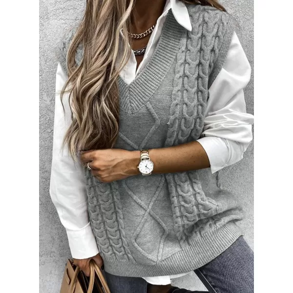 Happy Sailed Womens V Neck Sweater Vest Oversized Cable Knitted Sleeveless Sweaters Tops S-2XL