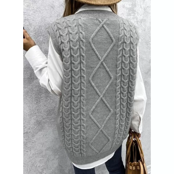 Happy Sailed Womens V Neck Sweater Vest Oversized Cable Knitted Sleeveless Sweaters Tops S-2XL