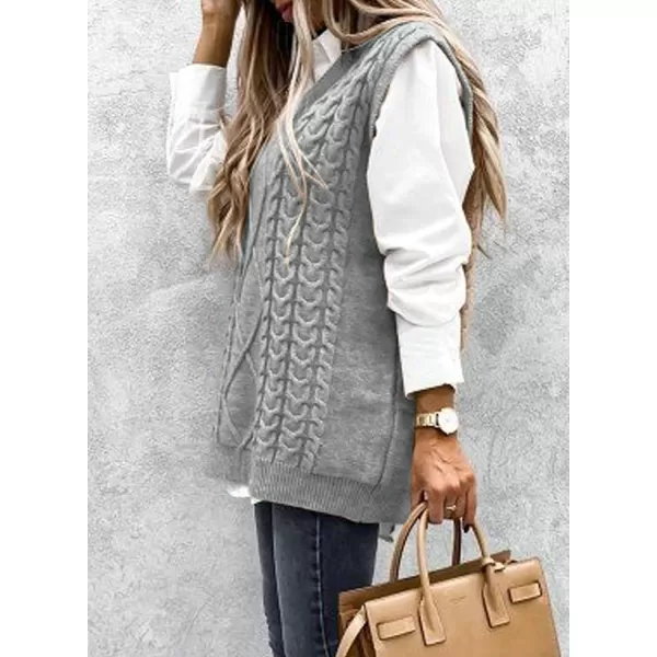 Happy Sailed Womens V Neck Sweater Vest Oversized Cable Knitted Sleeveless Sweaters Tops S-2XL