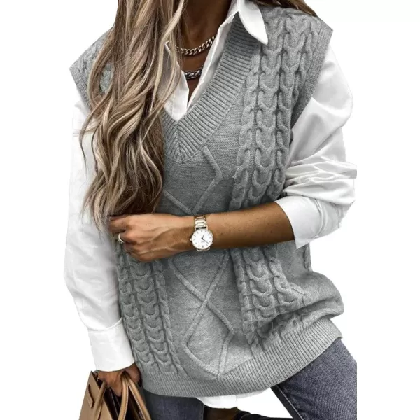 Happy Sailed Womens V Neck Sweater Vest Oversized Cable Knitted Sleeveless Sweaters Tops S-2XL