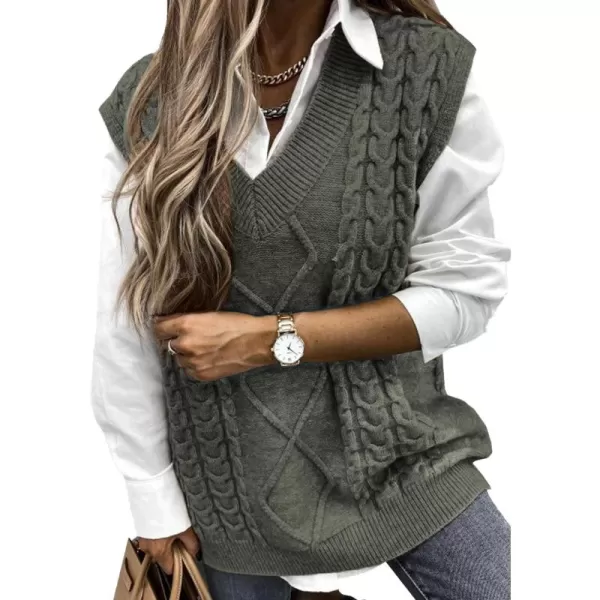 Happy Sailed Womens V Neck Sweater Vest Oversized Cable Knitted Sleeveless Sweaters Tops S-2XL