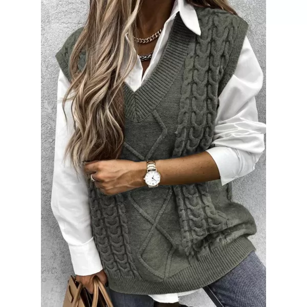 Happy Sailed Womens V Neck Sweater Vest Oversized Cable Knitted Sleeveless Sweaters Tops S-2XL