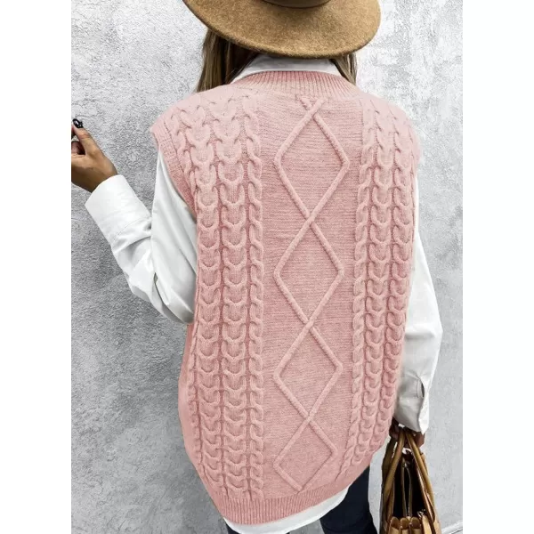 Happy Sailed Womens V Neck Sweater Vest Oversized Cable Knitted Sleeveless Sweaters Tops S-2XL