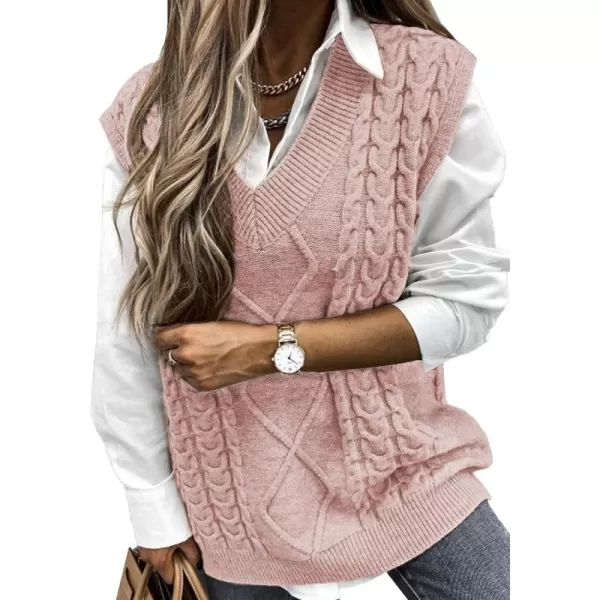Happy Sailed Womens V Neck Sweater Vest Oversized Cable Knitted Sleeveless Sweaters Tops S-2XL