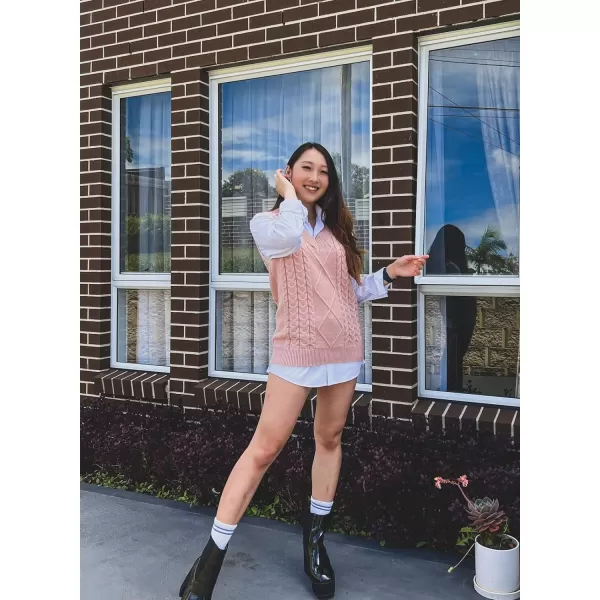 Happy Sailed Womens V Neck Sweater Vest Oversized Cable Knitted Sleeveless Sweaters Tops S-2XL