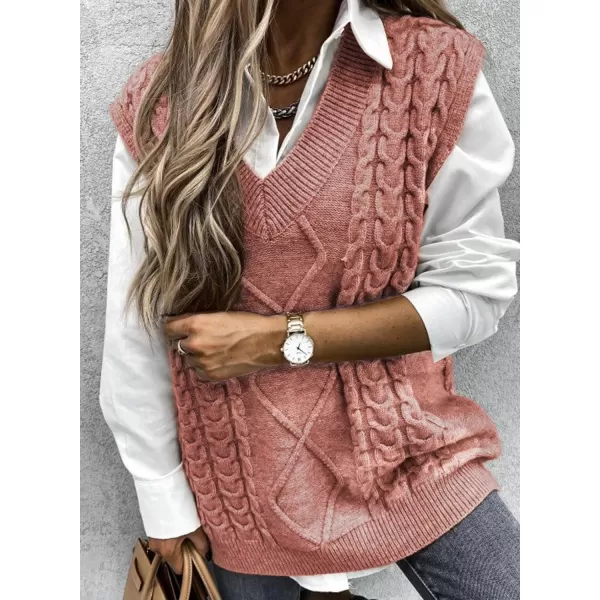 Happy Sailed Womens V Neck Sweater Vest Oversized Cable Knitted Sleeveless Sweaters Tops S-2XL
