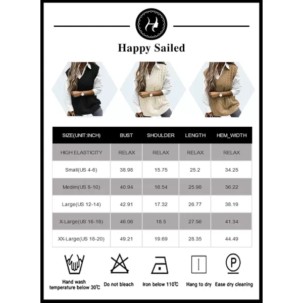 Happy Sailed Womens V Neck Sweater Vest Oversized Cable Knitted Sleeveless Sweaters Tops S-2XL