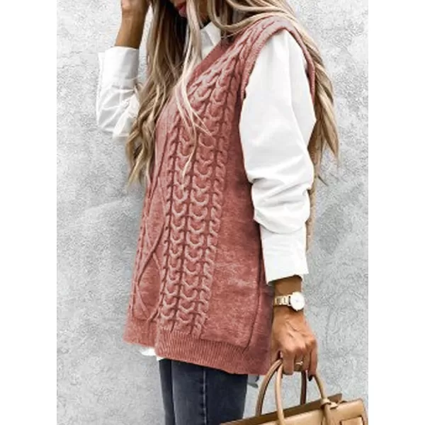 Happy Sailed Womens V Neck Sweater Vest Oversized Cable Knitted Sleeveless Sweaters Tops S-2XL