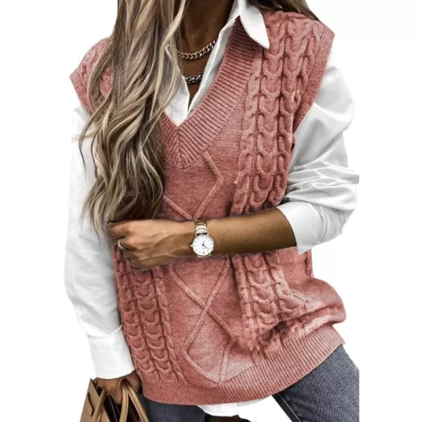 Happy Sailed Womens V Neck Sweater Vest Oversized Cable Knitted Sleeveless Sweaters Tops S-2XL