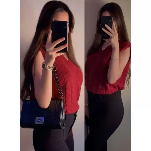 Happy Sailed Womens V Neck Sweater Vest Oversized Cable Knitted Sleeveless Sweaters Tops S-2XL
