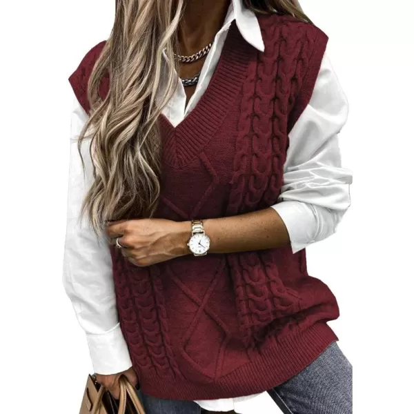 Happy Sailed Womens V Neck Sweater Vest Oversized Cable Knitted Sleeveless Sweaters Tops S-2XL