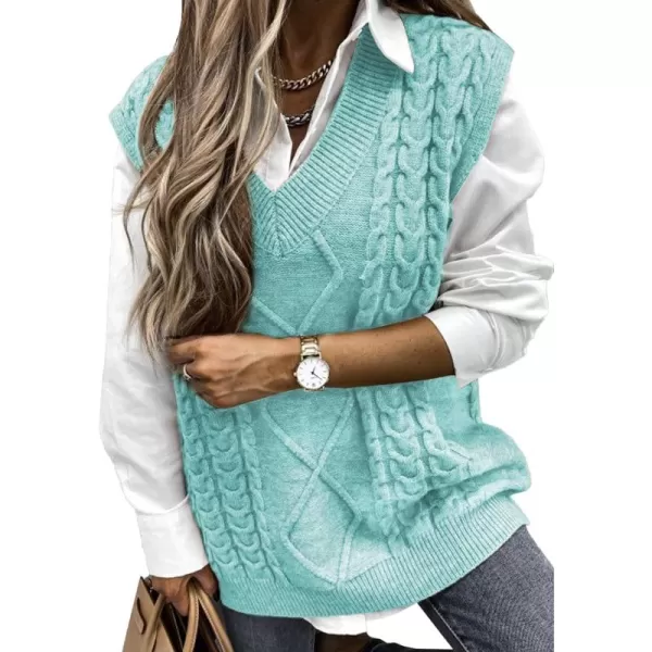 Happy Sailed Womens V Neck Sweater Vest Oversized Cable Knitted Sleeveless Sweaters Tops S-2XL