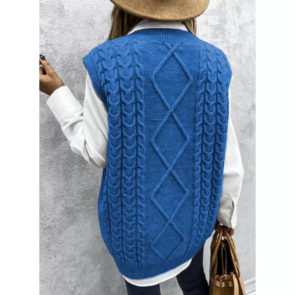 Happy Sailed Womens V Neck Sweater Vest Oversized Cable Knitted Sleeveless Sweaters Tops S-2XL