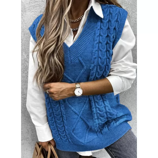 Happy Sailed Womens V Neck Sweater Vest Oversized Cable Knitted Sleeveless Sweaters Tops S-2XL
