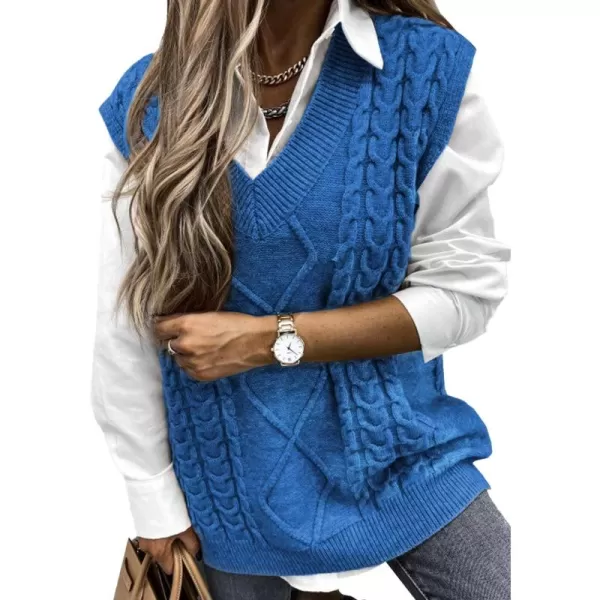 Happy Sailed Womens V Neck Sweater Vest Oversized Cable Knitted Sleeveless Sweaters Tops S-2XL